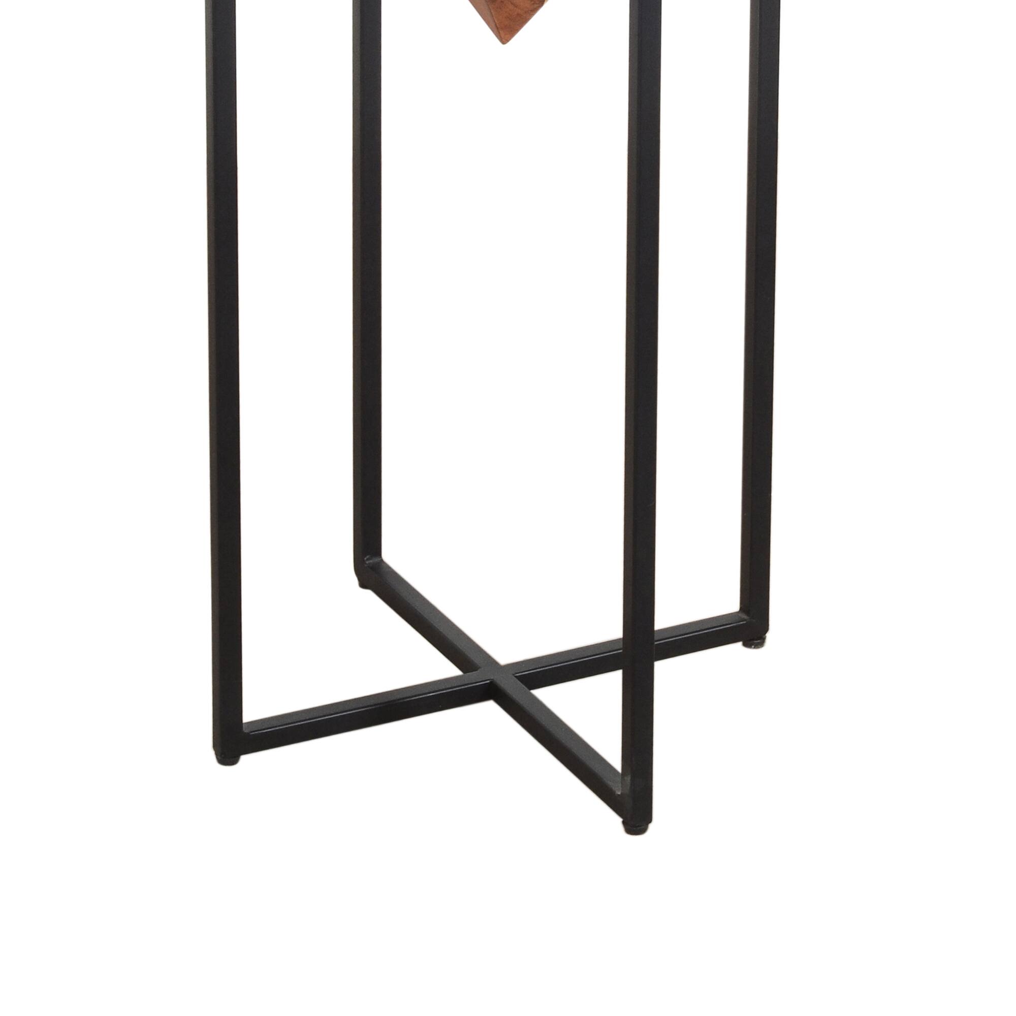 Alt View 3. Manhattan Lane - 30 Inch Pyramid Shape Acacia Wood Side Table With Cross Iron Base - Brown and Black.