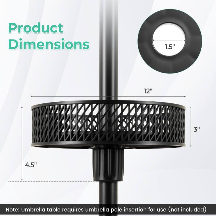 Product Dimensions: 1.5" x 12" x 3" x 4.5"  
Note: Umbrella table requires umbrella pole insertion for use (not included)