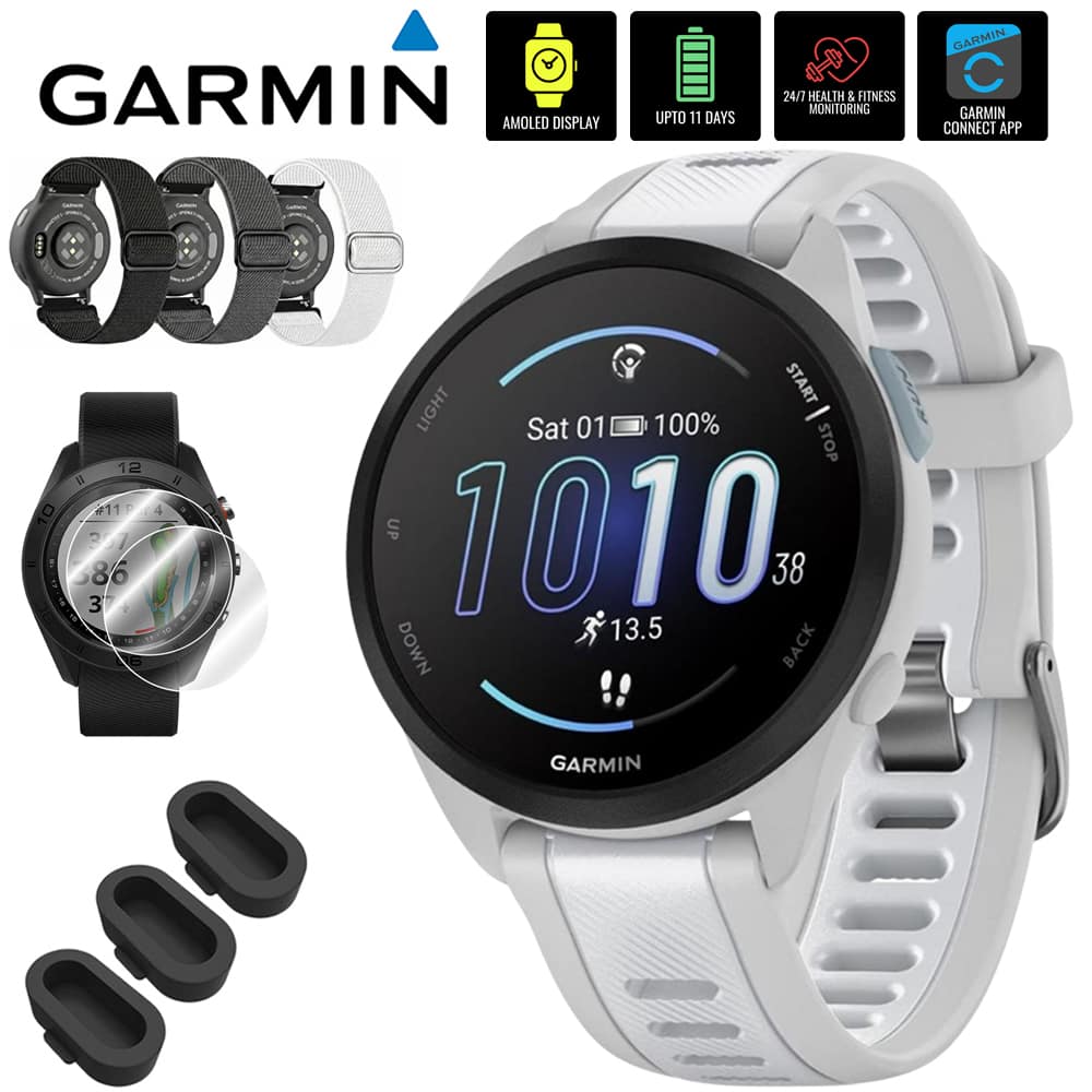 Garmin - Forerunner 165 Smart Sport Watch, Mist Gray + Whitestone w/ Accessories Bundle - Gray/Whitestone - (2024)