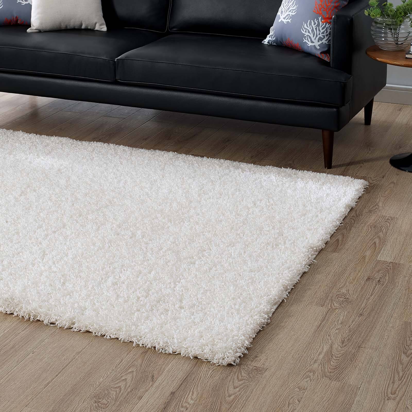Back. Modway - Enyssa Solid Shag Area Rug - Ivory White.