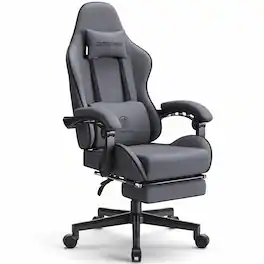 Dowinx - Fabric Gaming Chair with Massage Lumbar Support, Ergonomic Office Chair with Adjustable Headrest and Footrest - Gray