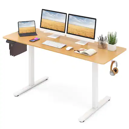 Front. Costway - Costway 63 x 24 Inch Sit Stand Desk Height Adjustable Electric Standing Desk - Natural.
