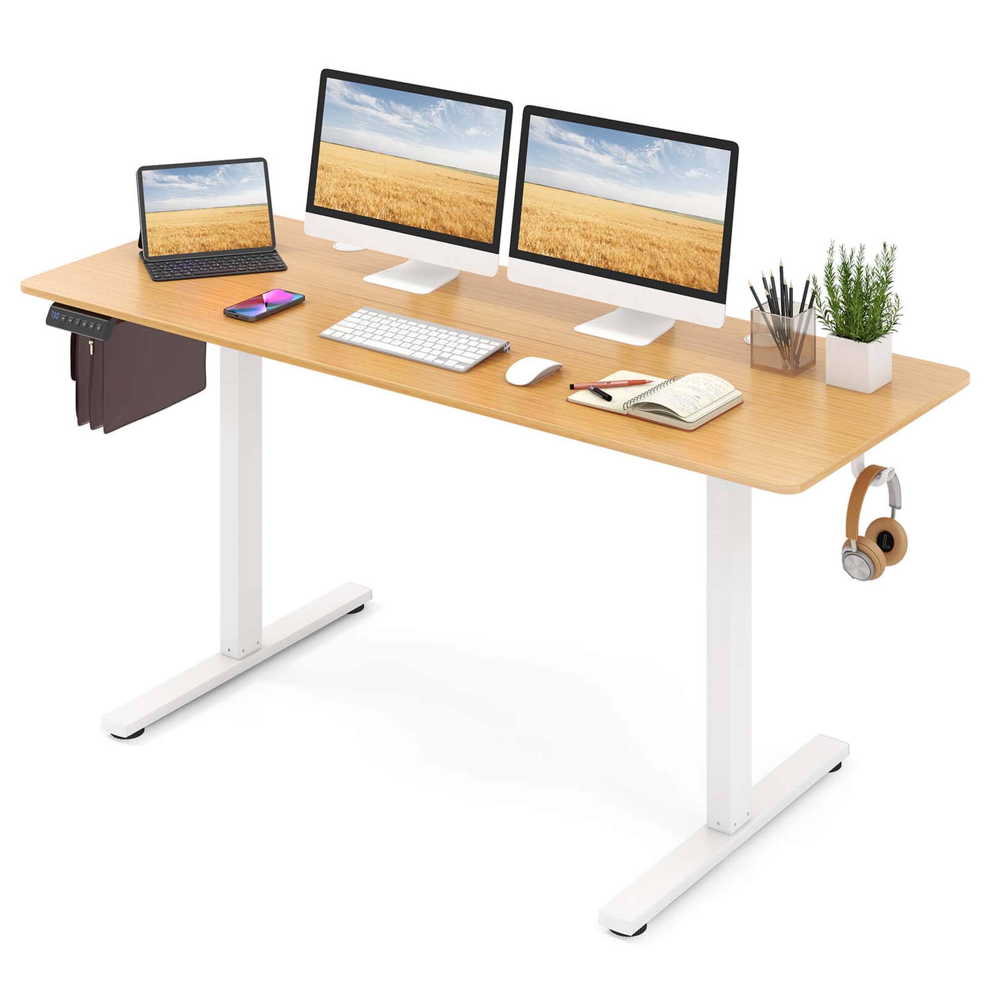 Costway - 63 x 24 Inch Sit Stand Desk Height Adjustable Electric Standing Desk - Natural