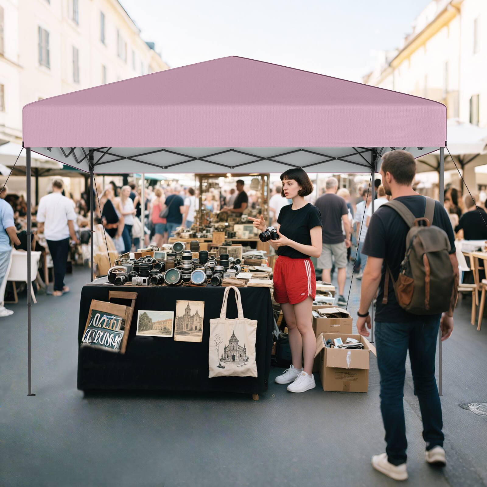 Alt View 3. Gymax - Gymax 10 X 10 FT Pop up Canopy Tent w/ Portable Carrying Bag 8 Stakes 4 Wind Ropes Pink - Pink.