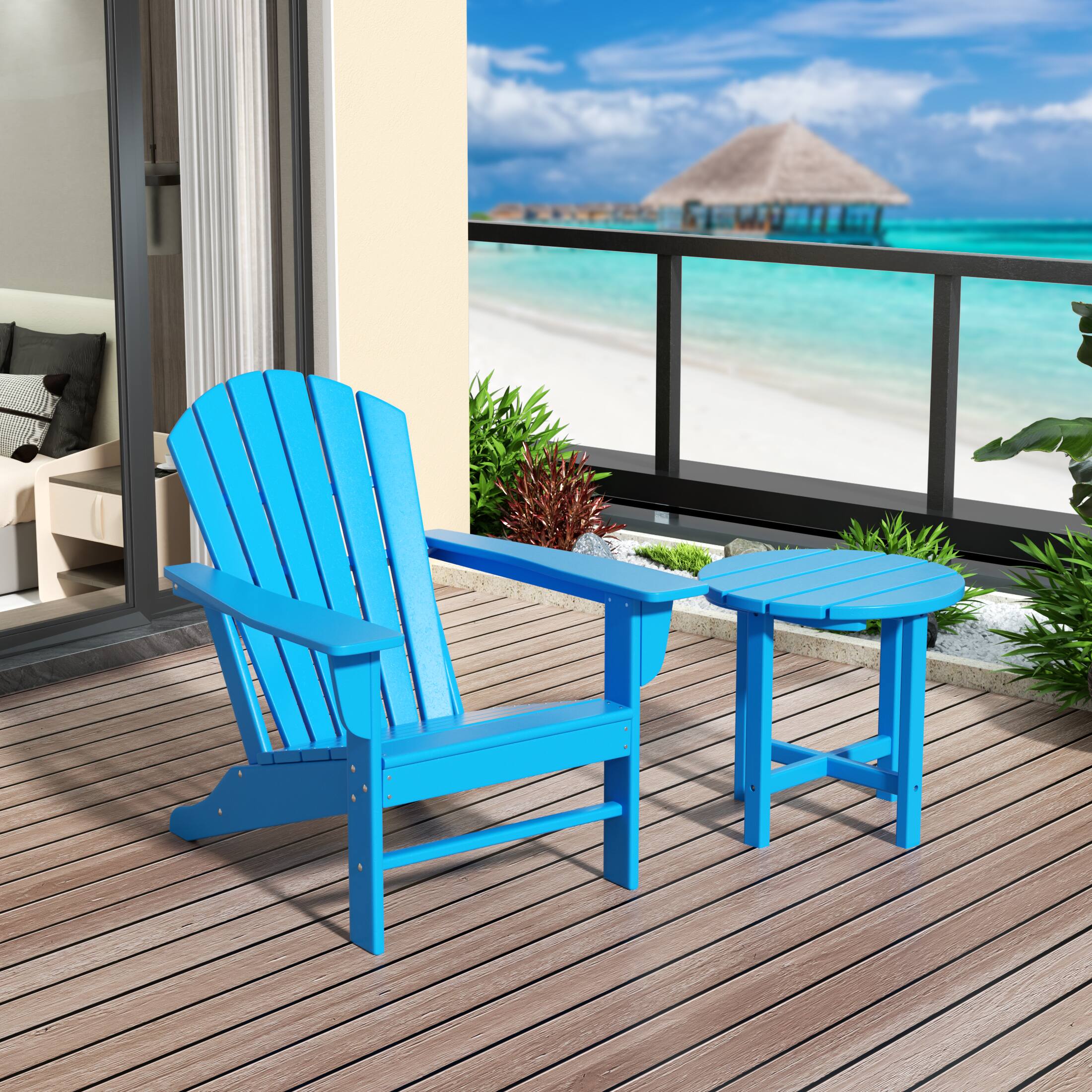 Angle. WestinTrends - WestinTrends Dylan Outdoor Adirondack Chair with Side Table Set - Pacific Blue.