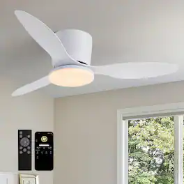 Siljoy - 52 Inch Flush Mount Ceiling Fans with Lights and Remote for Bedroom, Living Room,Kitchen,Patios Indoor and Outdoor - White