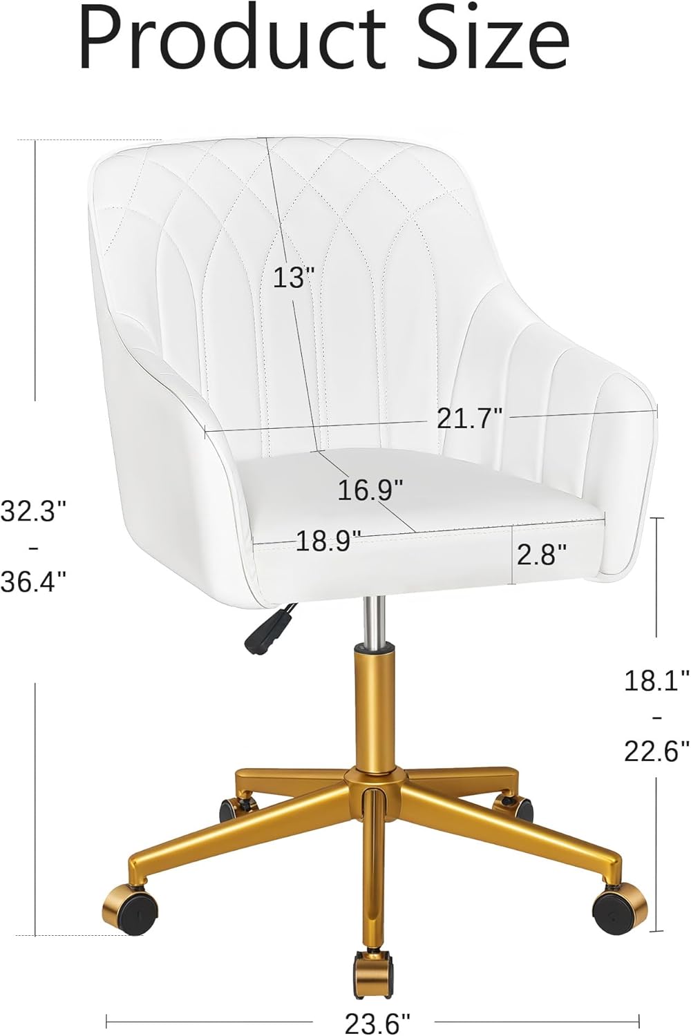 Product Size

- Width: 32.3" - 36.4"
- Depth: 18.9"
- Height: 23.6"
- Seat Height: 16.9"
- Back Height: 21.7"
- Armrest Height: 18.1" - 22.6"
- Armrest Width: 2.8"
- Overall Height: 13"