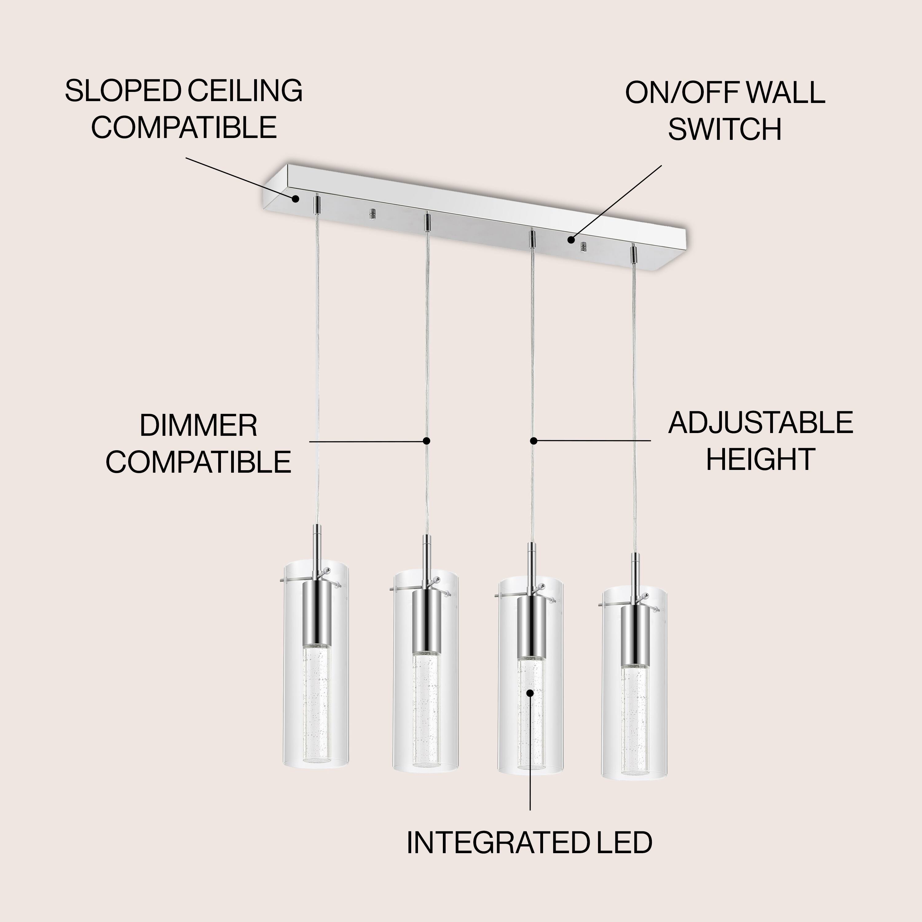 SLOPED CEILING COMPATIBLE  
ON/OFF WALL SWITCH  
DIMMER COMPATIBLE  
ADJUSTABLE HEIGHT  
INTEGRATED LED