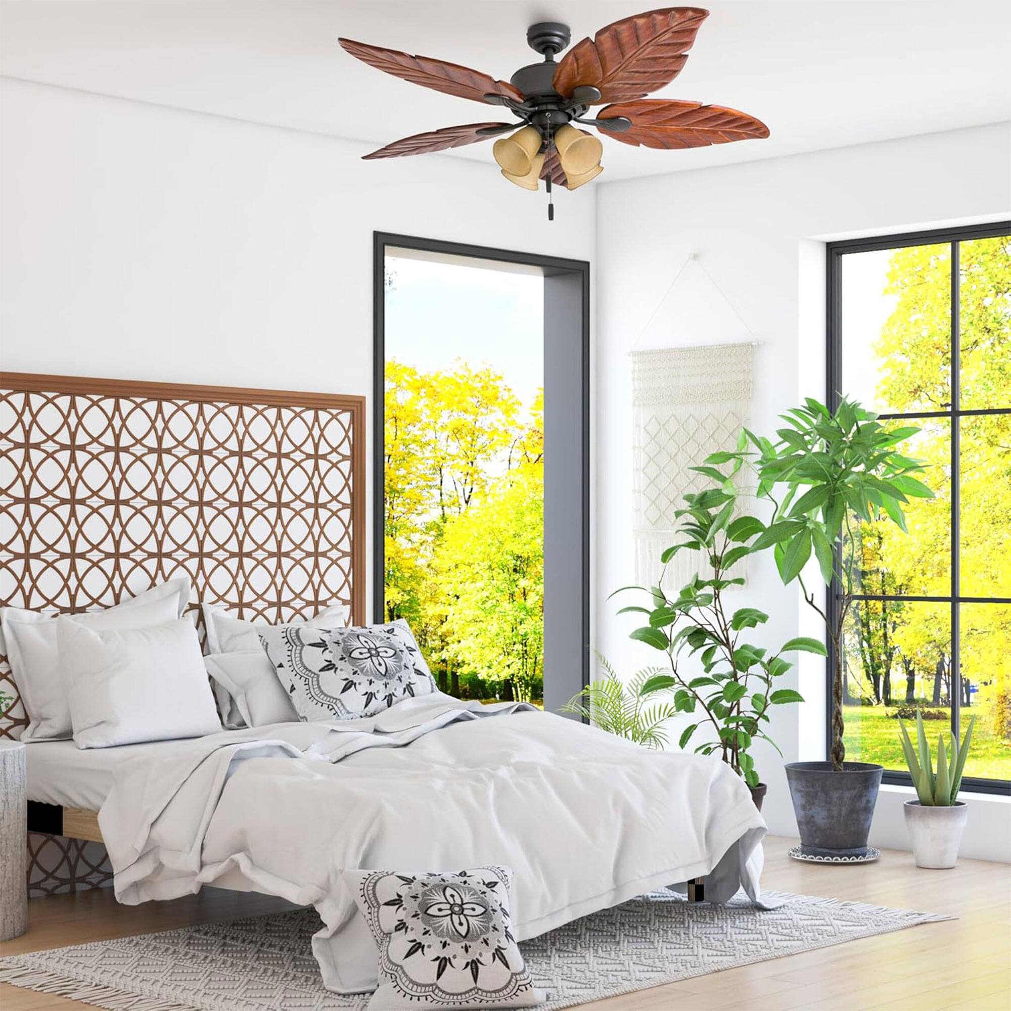 Alt View 4. Honeywell - Honeywell Royal Palm 52" Tropical LED Ceiling Fan with Pull Chain, Bronze - Bronze.
