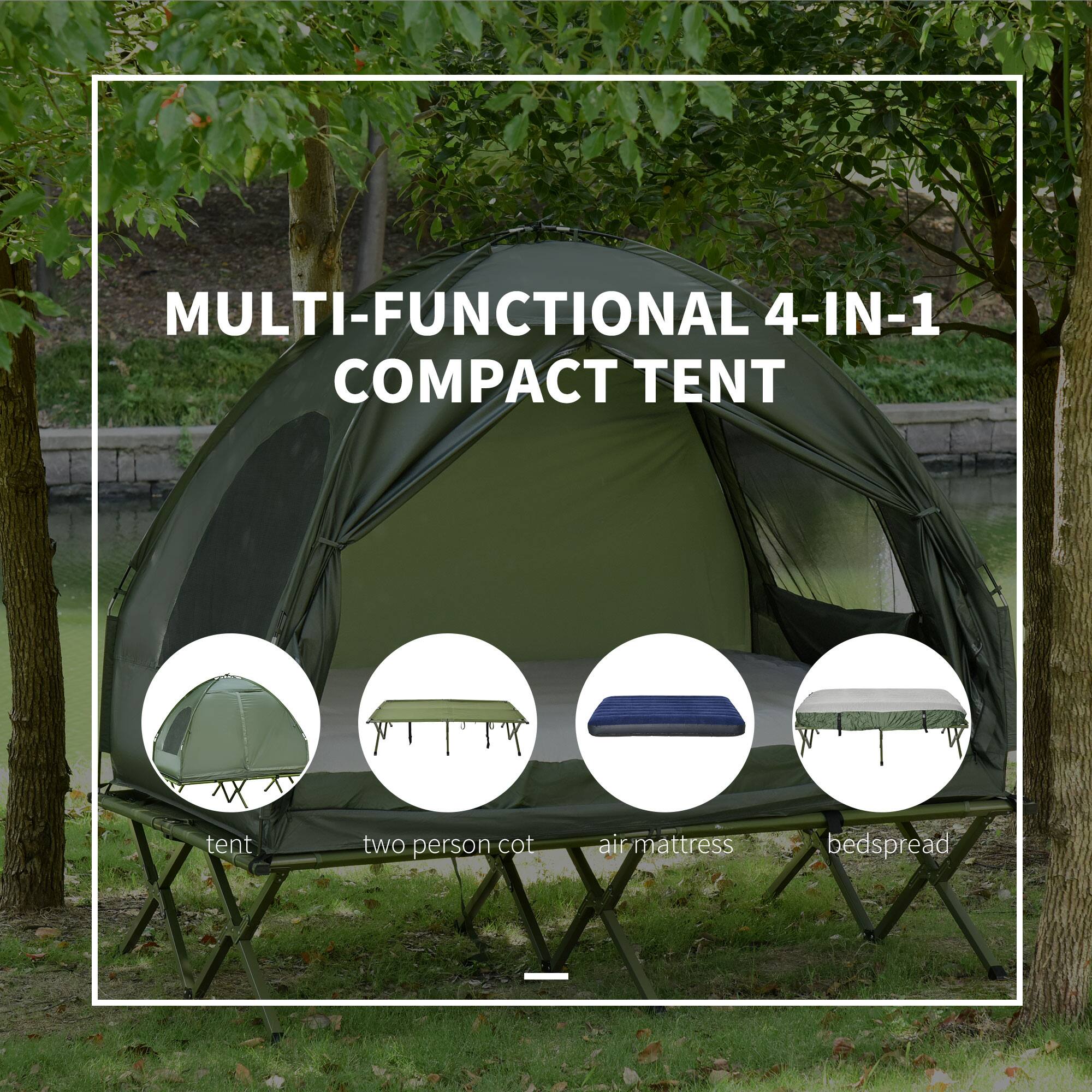 MULTI-FUNCTIONAL 4-IN-1 COMPACT TENT tent two person cot air mattress bedspread