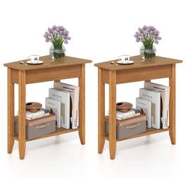 Gymax - 2 PCS End Table Irregular Narrow Sofa Side Nightstand w/ Storage Shelf Walnut - Brown