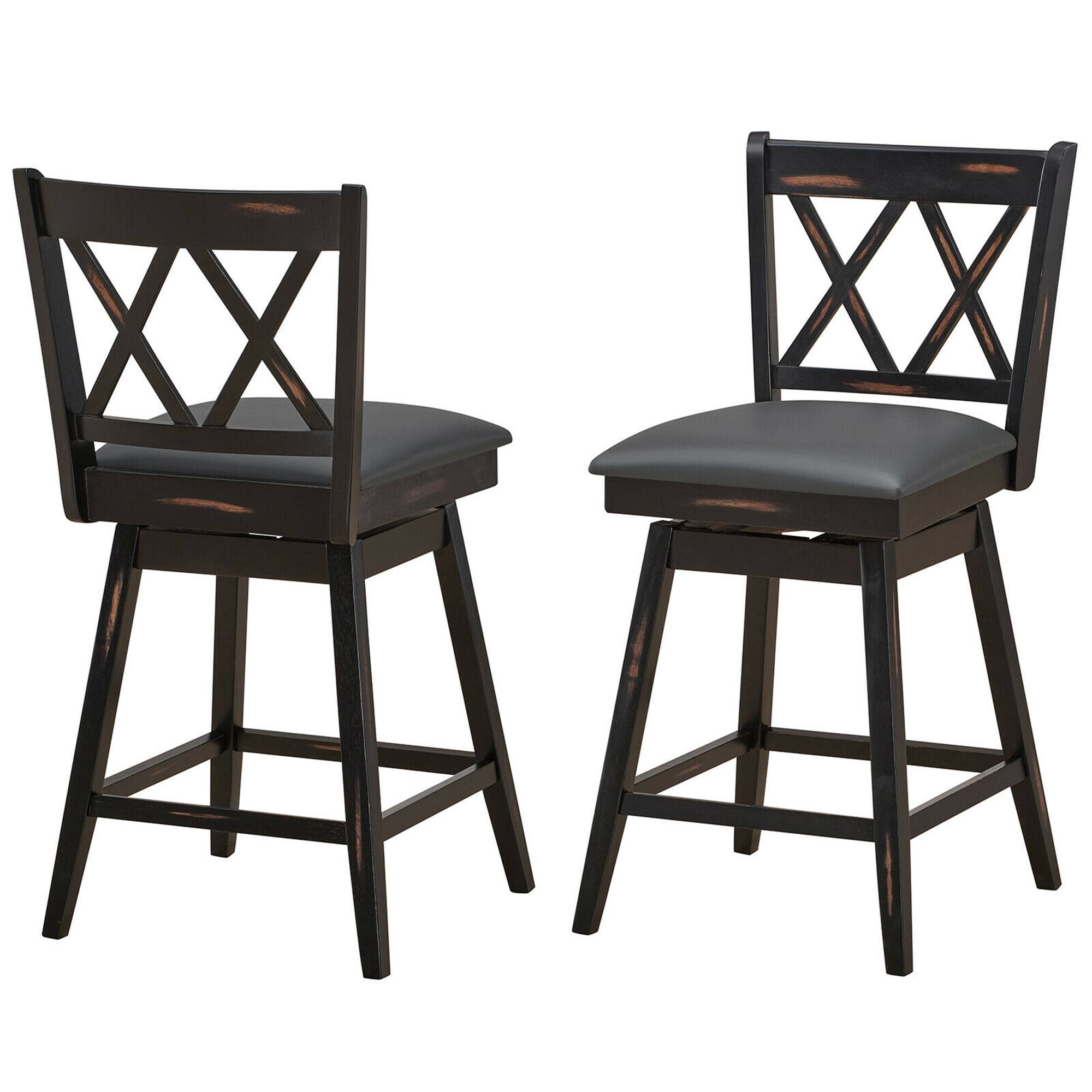 Alt View 8. Gymax - Gymax Set of 4 Barstools Swivel Counter Height Chairs w/Rubber Wood Legs Black - Black.