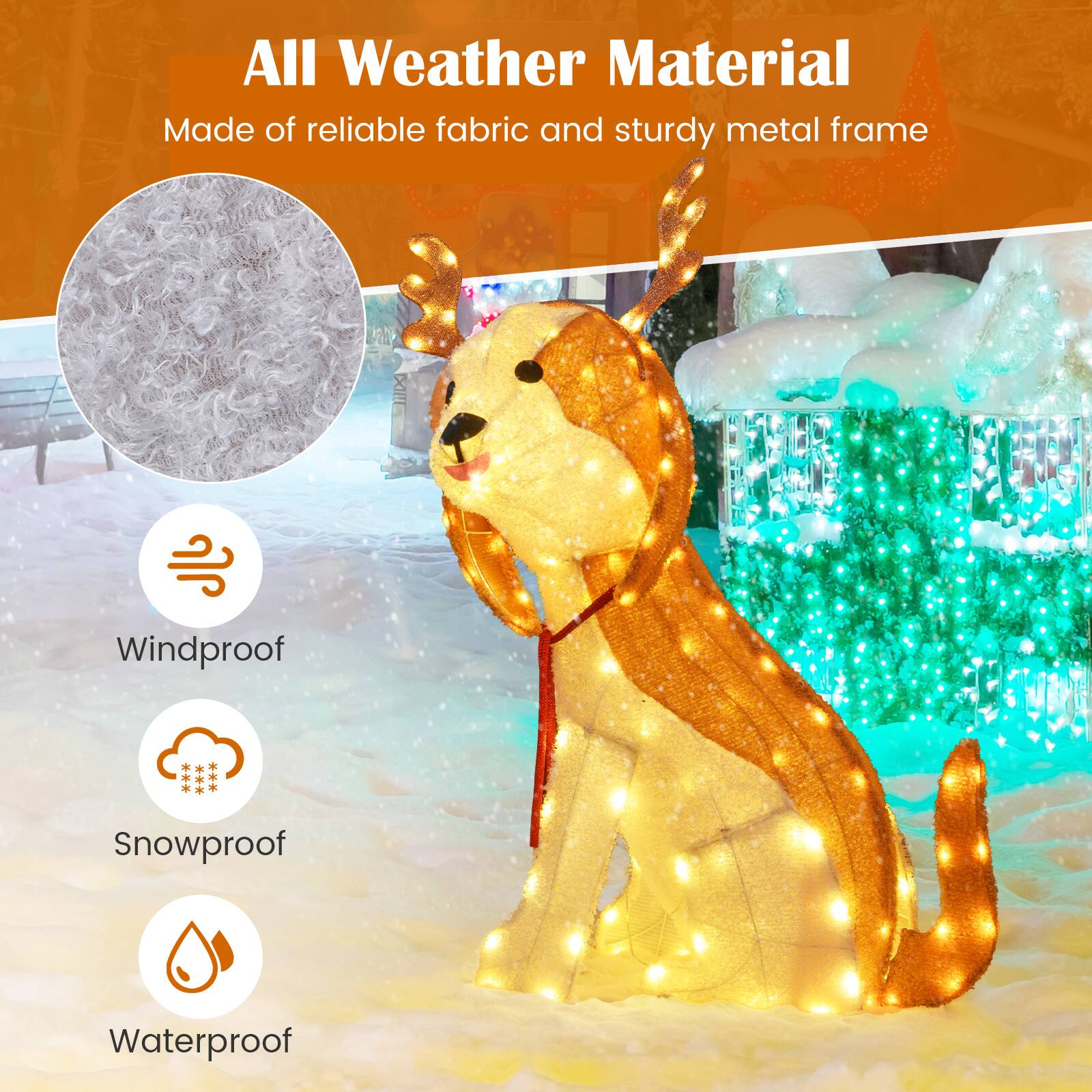 All Weather Material  
Made of reliable fabric and sturdy metal frame  

- Windproof  
- Snowproof  
- Waterproof