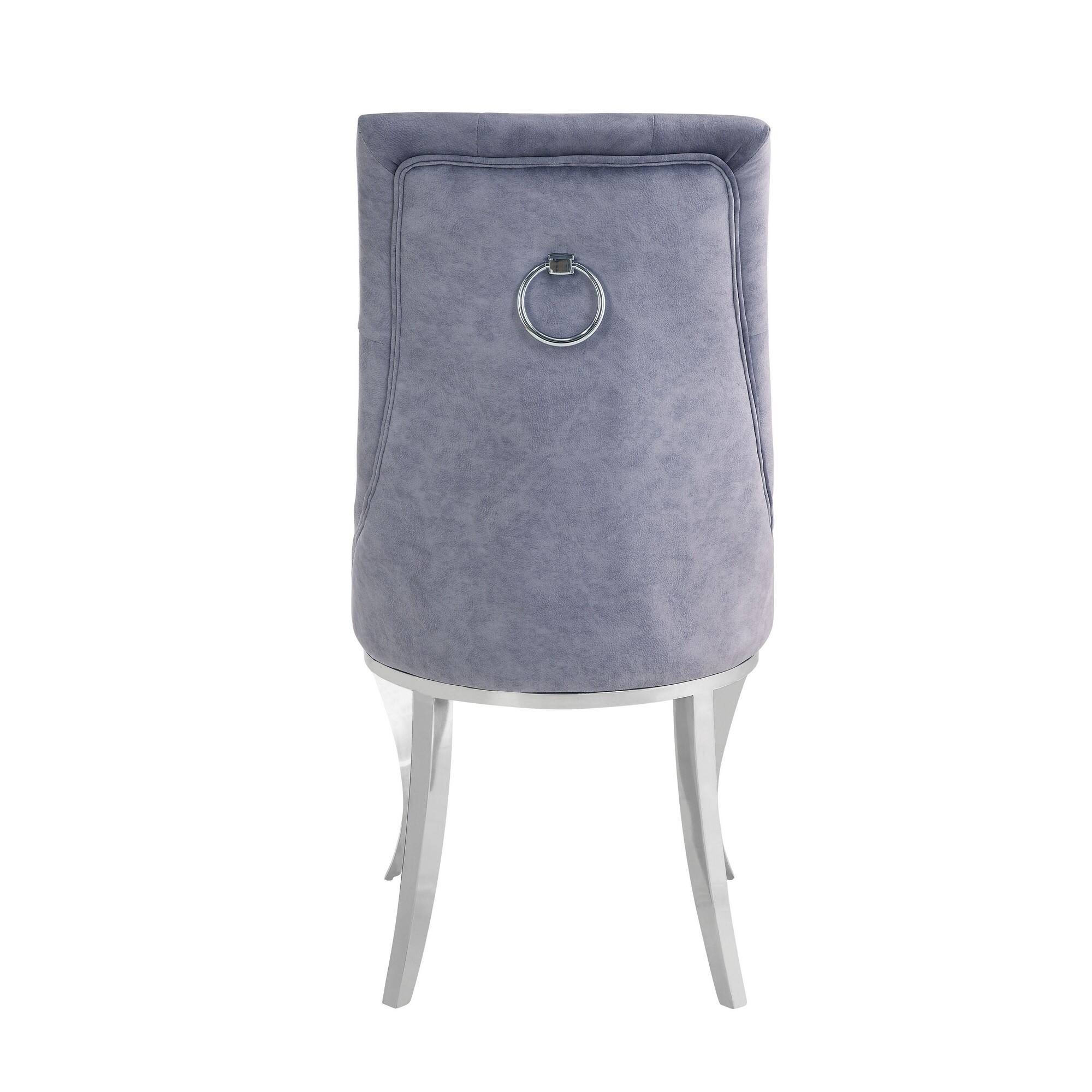 Alt View 3. Manhattan Lane - Side Chair with Button Tufting and Metal Legs, Set of 2 - Gray and Silver.