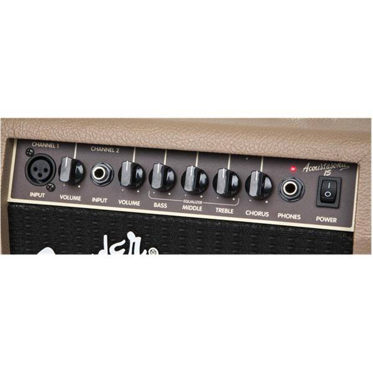 CHANNEL 1  
CHANNEL 2  
INPUT  
VOLUME  
INPUT  
VOLUME  
BASS  
EQUALIZER  
MIDDLE  
TREBLE  
CHORUS  
PHONES  
POWER  

Acoustasona 15