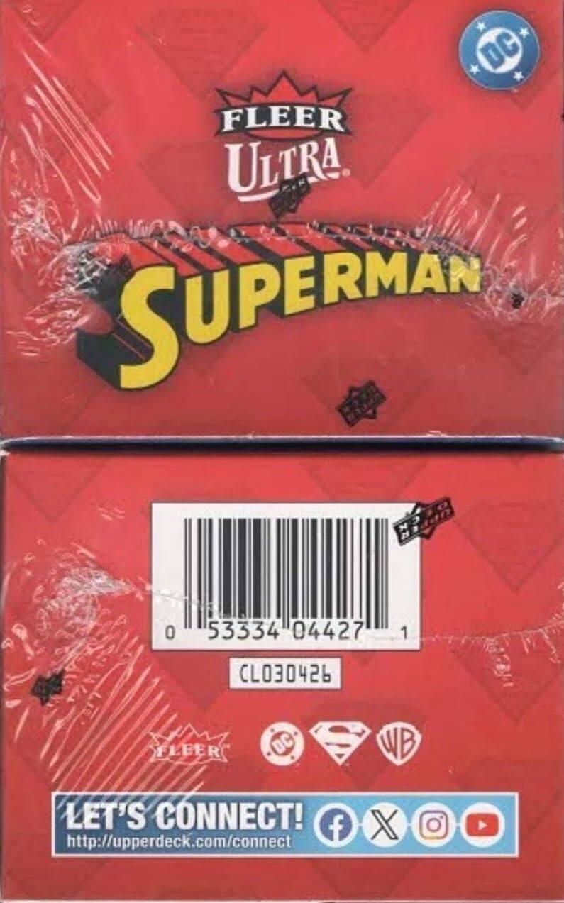 DC FLEER ULTRA. SUPERMAN  
0 53334 04427 1  
CL030426  
FLEER DC  
WB  
LET'S CONNECT!  
http://upperdeck.com/connect