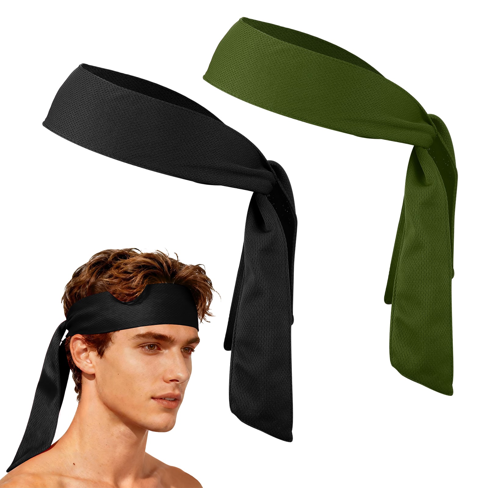 Unique Bargains - Tie Sweatband Headband, Adjustable Non-Slip Moisture Wicking Athletic Headband, 2pcs - For Tennis/Karate/Workout/Yoga - Black/Dark Green price history on PriceWatchPro