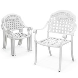 Gymax - Set Of 4 Patio Cast Aluminum Armrest Chairs Dining Stackable Outdoor - White