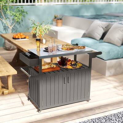 Outsunny Outdoor Bar Cart with Storage Cabinet, Stainless