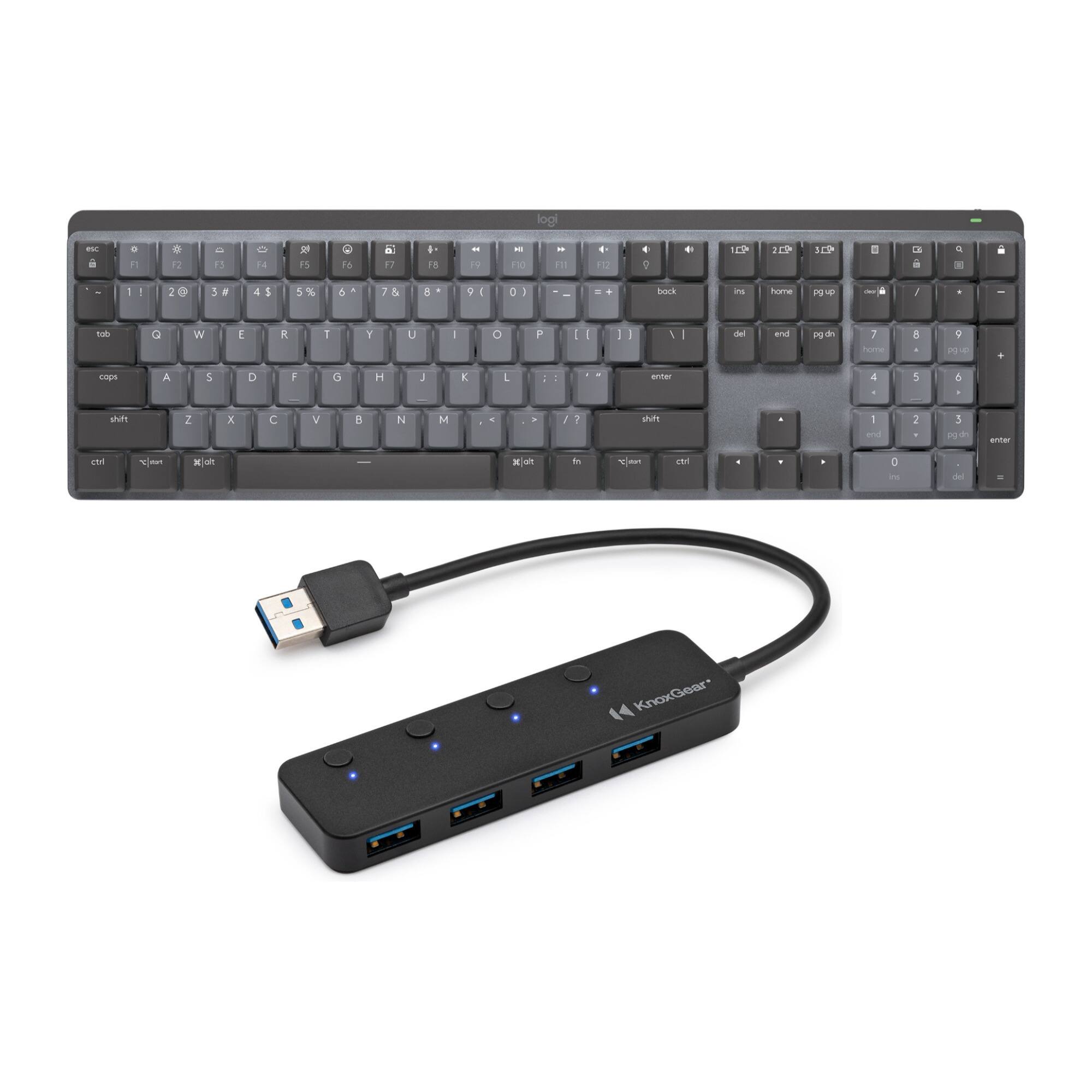 Logitech - MX Mechanical Wireless Illuminated Keyboard with USB Hub - Gray
