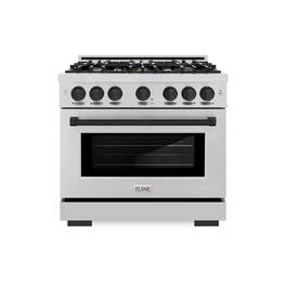 ZLINE - Autograph Edition 36" Freestanding Select Gas Range w/ 6 Burners & Matte Black Accents (HGRZ-36-MB) - Stainless Steel