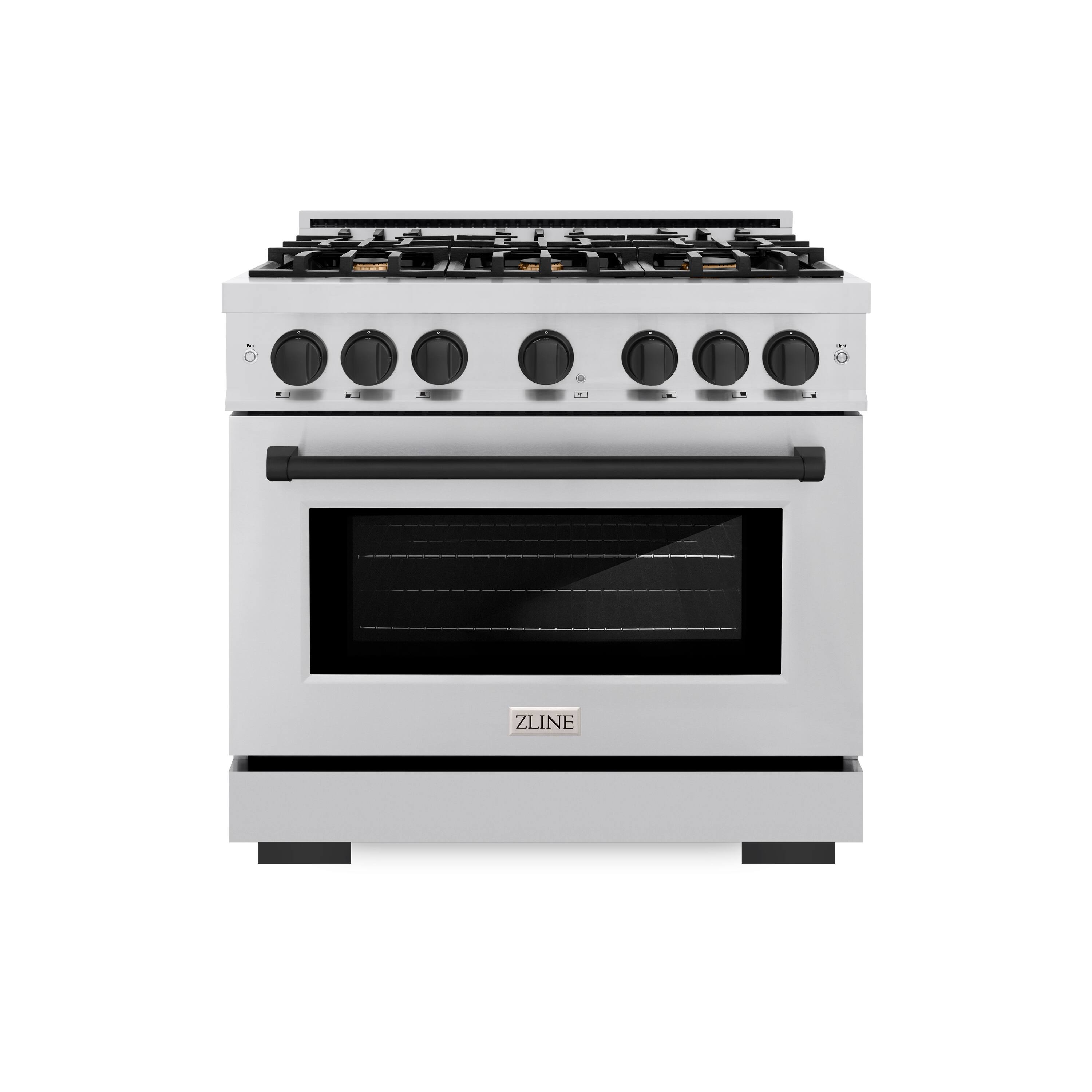 Front. ZLINE - ZLINE Autograph Edition 36" Freestanding Select Gas Range w/ 6 Burners & Matte Black Accents (HGRZ-36-MB) - Stainless Steel.