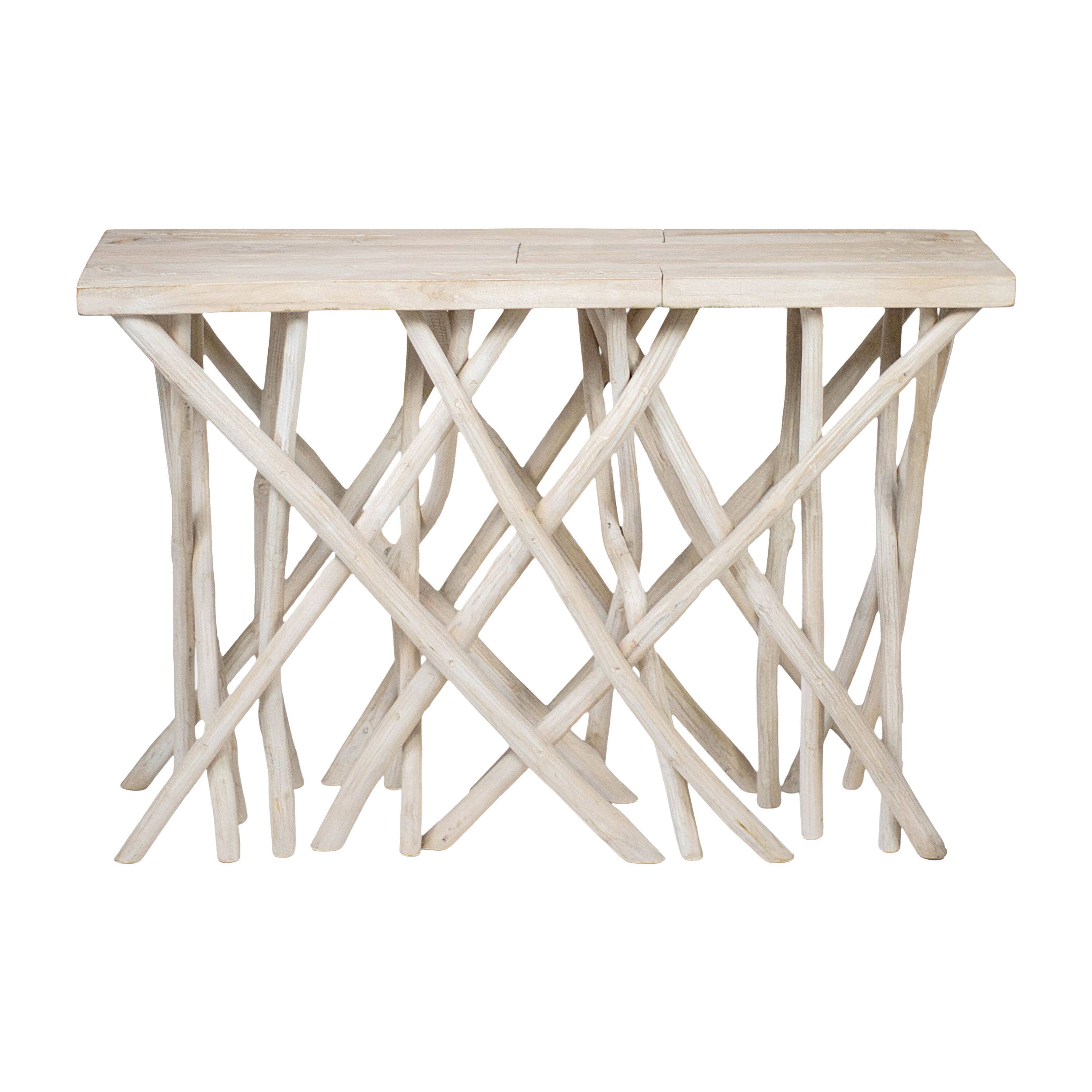 Front. Manhattan Lane - Kyra 47 Inch Sofa Console Table, Solid Teakwood Branch Legs - Whitewash.