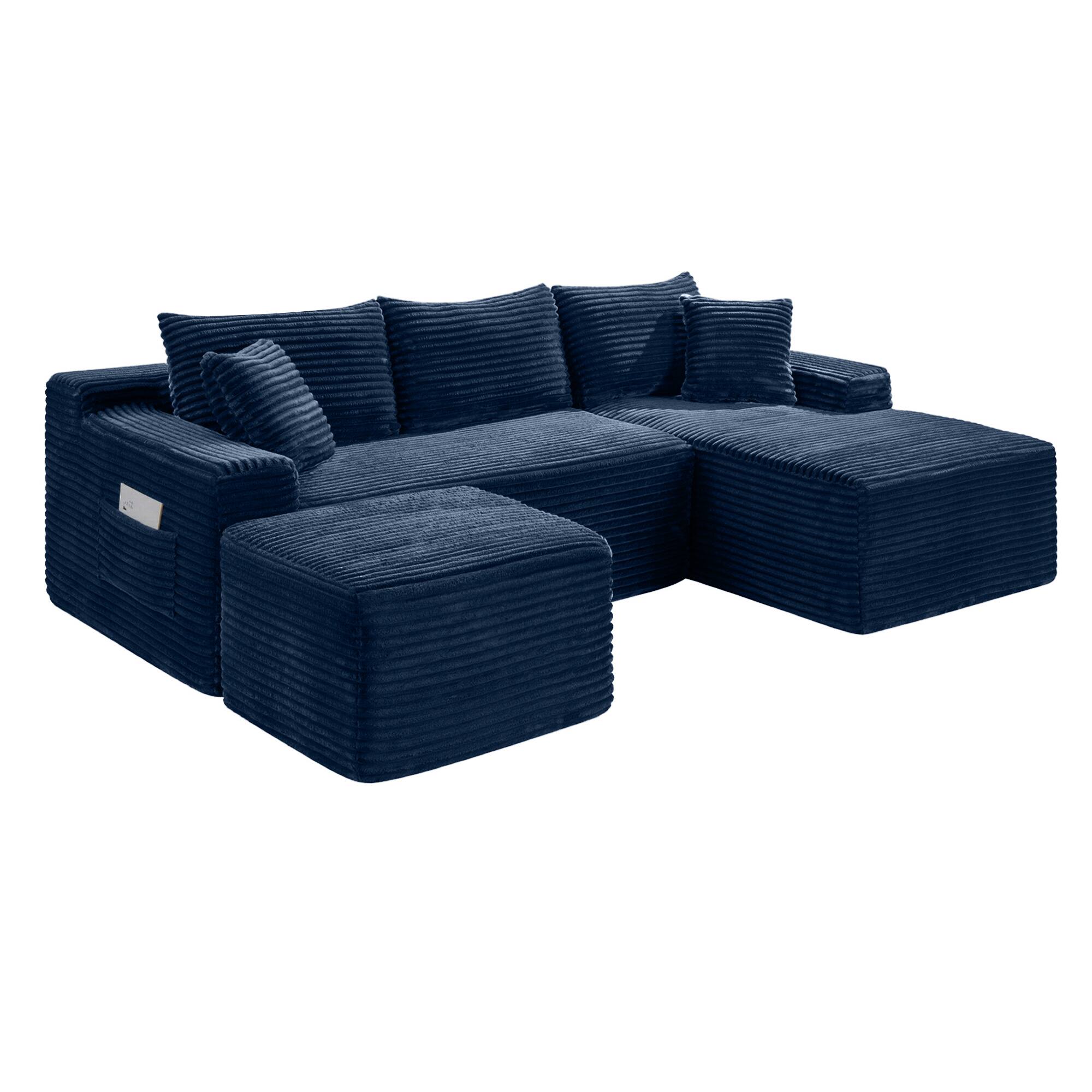 Angle. Boyel Living - 106.3-Inch Corduroy Modular U-Shaped Cloud Sectional Sofa - Blue.