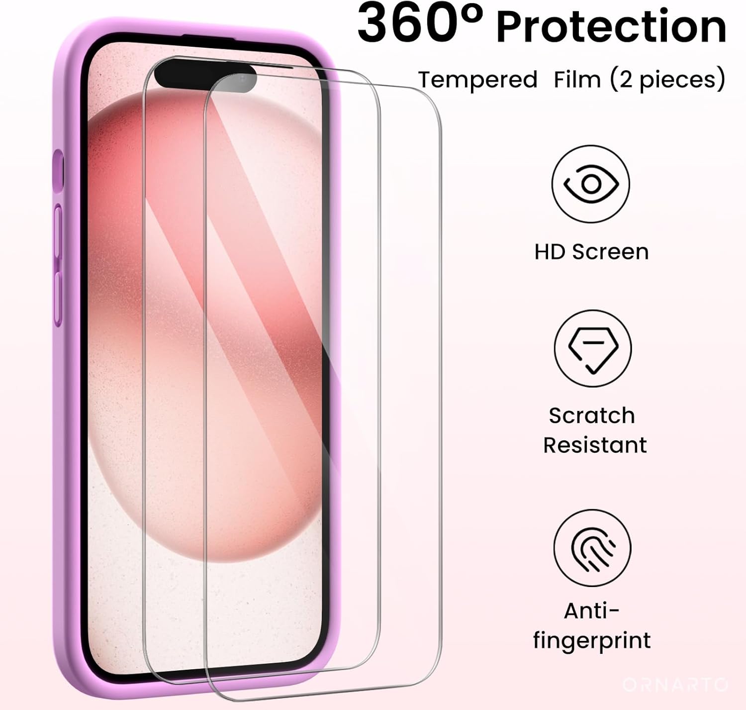 360° Protection Tempered Film (2 pieces) HD Screen Scratch Resistant Anti-fingerprint ORNARTO