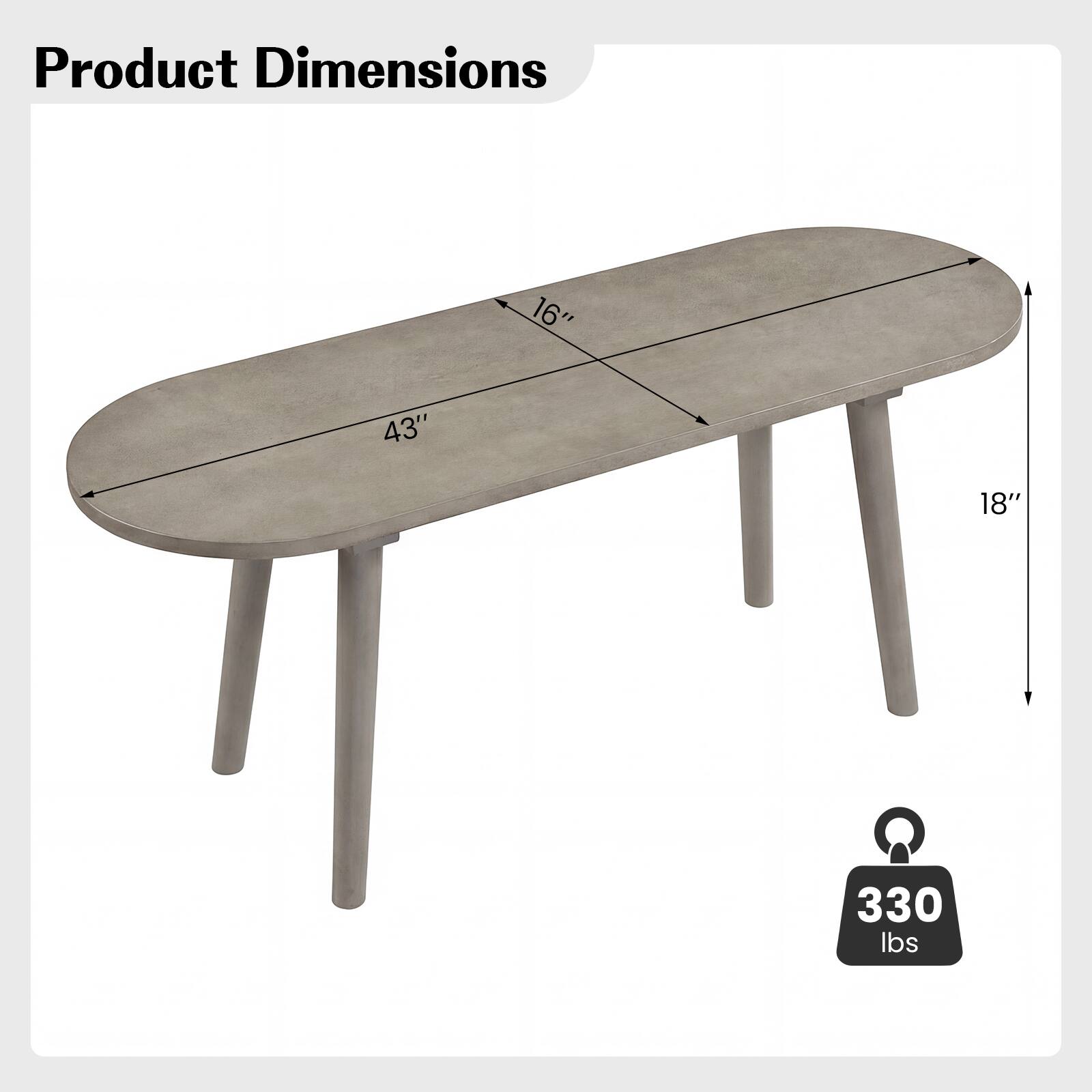 Product Dimensions: 16" x 43" x 18", 330 lbs