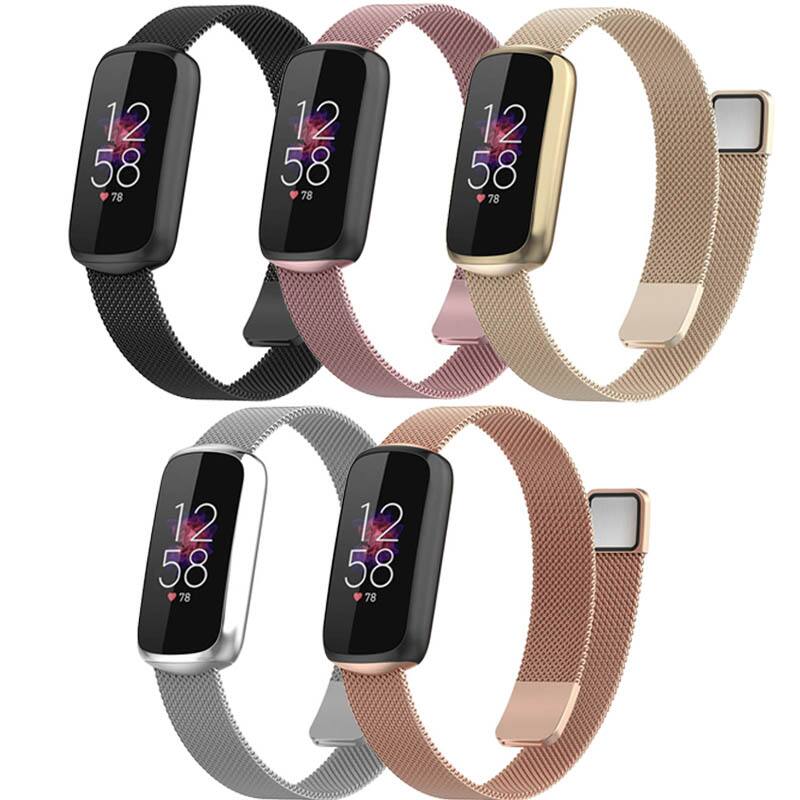 Back. StrapsCo - Milanese Bracelet Stainless Steel Watch Band Strap For Fitbit Luxe - Retro Gold.
