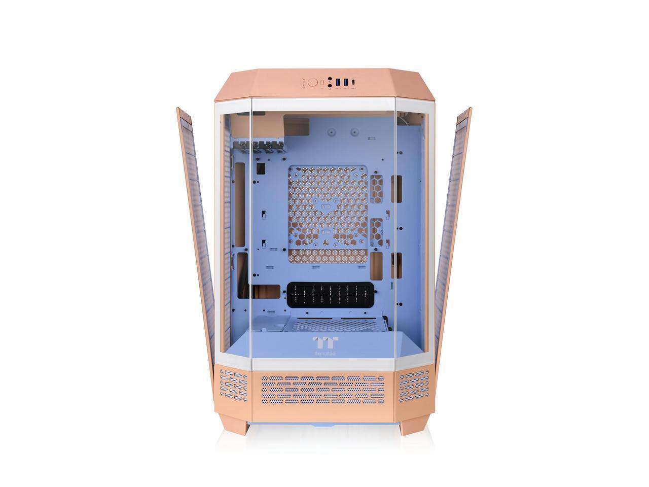 Alt View 2. Thermaltake - Thermaltake Tower 300 Summer Edition Peach Fuzz Micro-ATX Case, 2x140mm Fan, 420mm Radiator, Horizontal Display - Peach Fuzz.