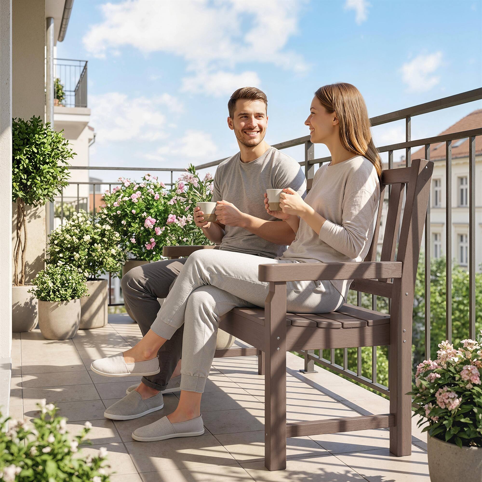 Alt View 7. Outsunny - Outdoor Bench, 49" All-Weather HDPE Garden Bench, 2-Person Patio Loveseat with 528 lbs Capacity, Curved Seat - Brown.