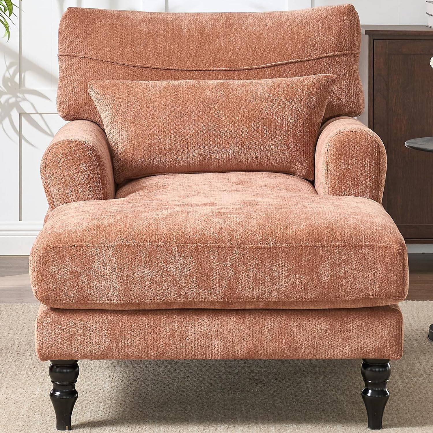 Alt View 2. Trinkets Crazed - Chaise Lounge Chair Indoor, Modern Leisure Sleeper Sofa Chair w/Double Deep Cushion, Accent Upholstered Readi - orange.