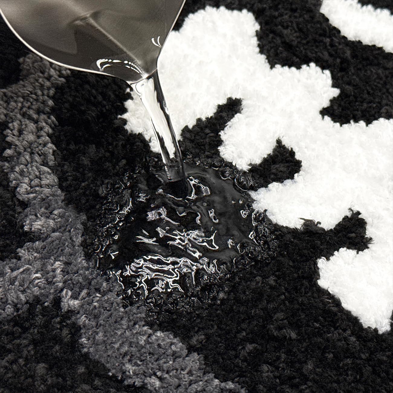 Alt View 1. Fabibe - Trippy Happy Face Rug Cool Gothic Bathroom Rugs Goth Ghost Smile Bath 2ft Extra Soft provides softness for your... - Black-3'3" x 3'3" (Flower).