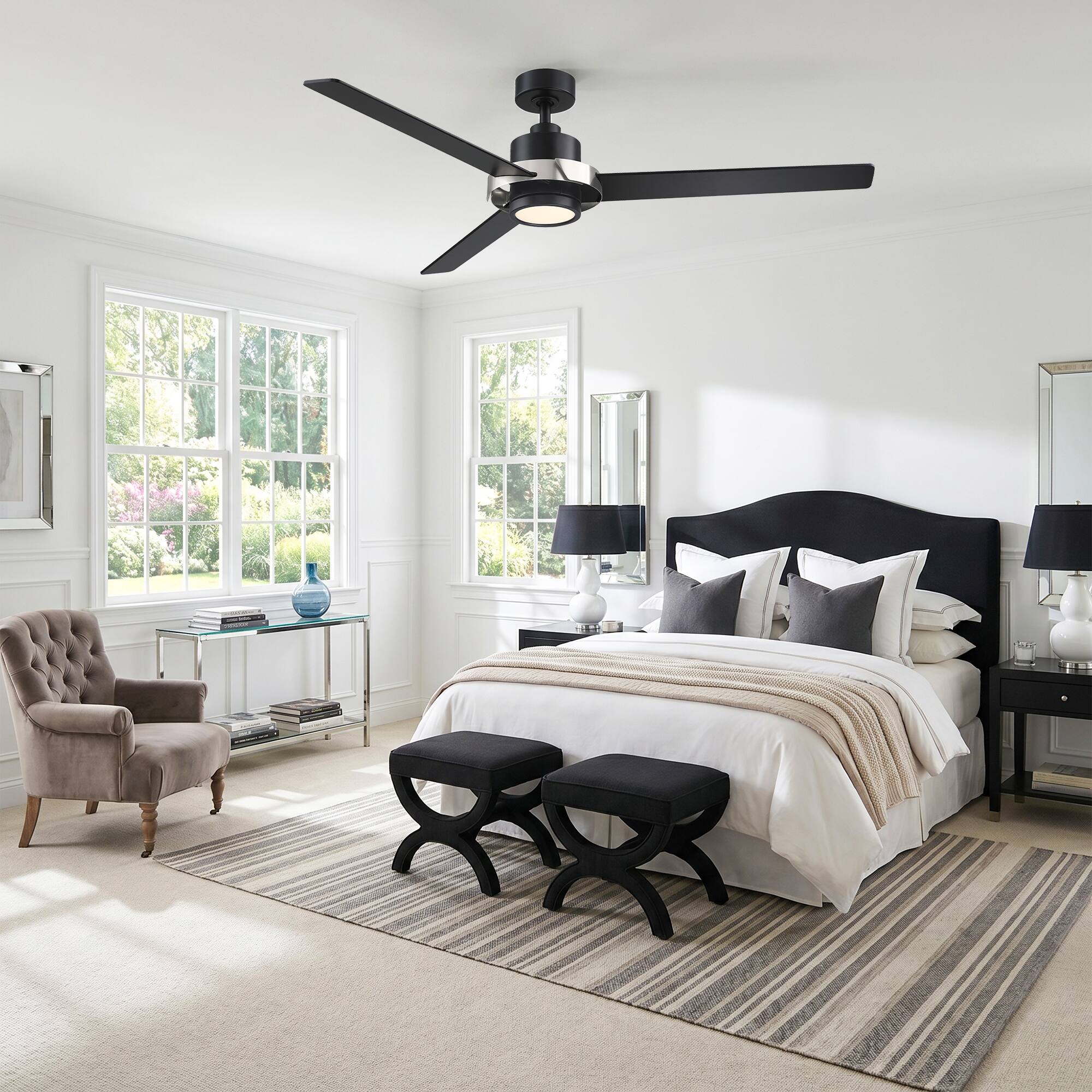 Back. Parrot Uncle - 60 Inch Modern Dimmable LED Ceiling Fan with Remote Control and 6 Speed DC Motor - Black.