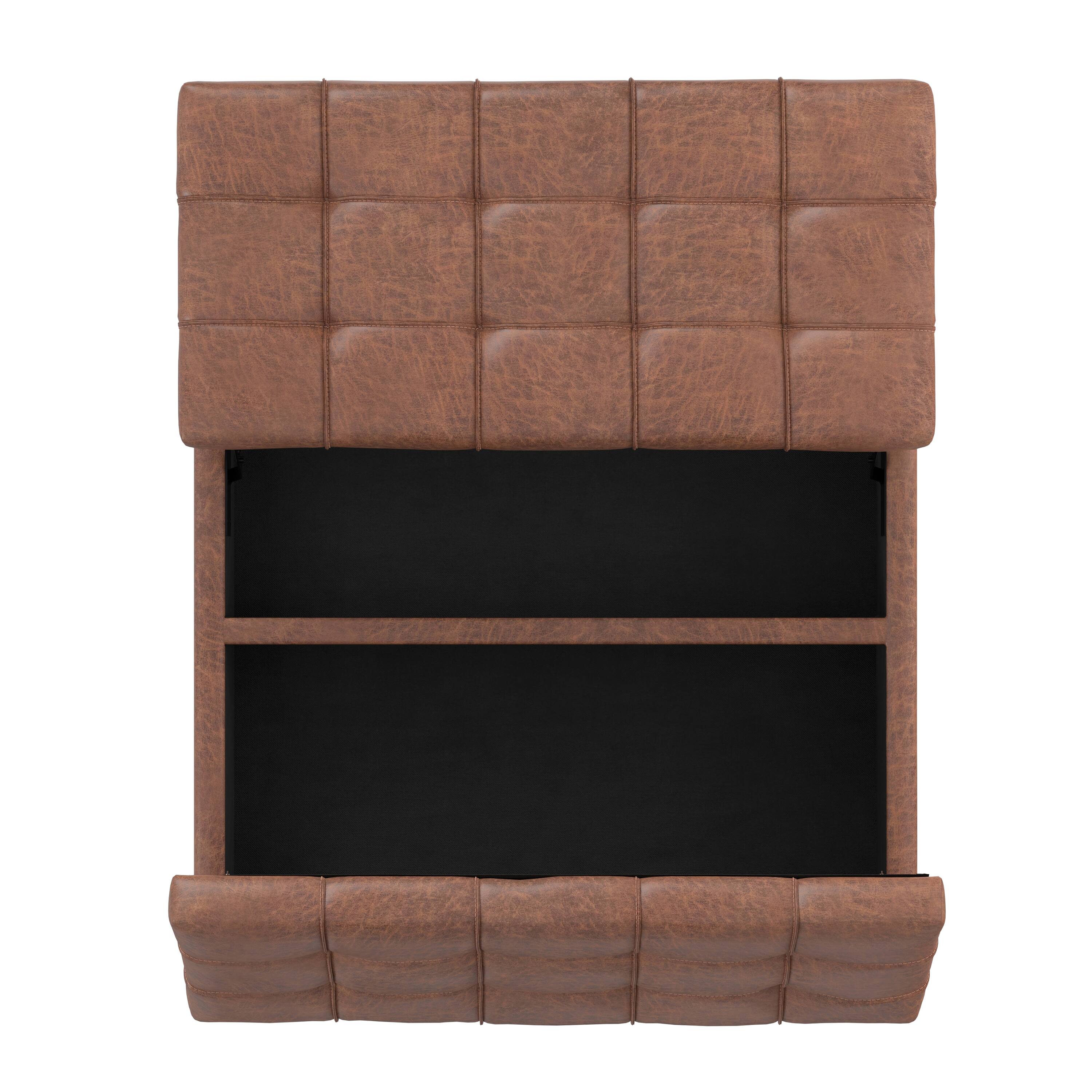 Alt View 10. Simpli Home - Laura 36 inch Wide Mid Century Square Lift Top Storage Ottoman in Distressed Saddle Brown  Vegan Faux Leather, Assembled - Distressed Saddle Brown.