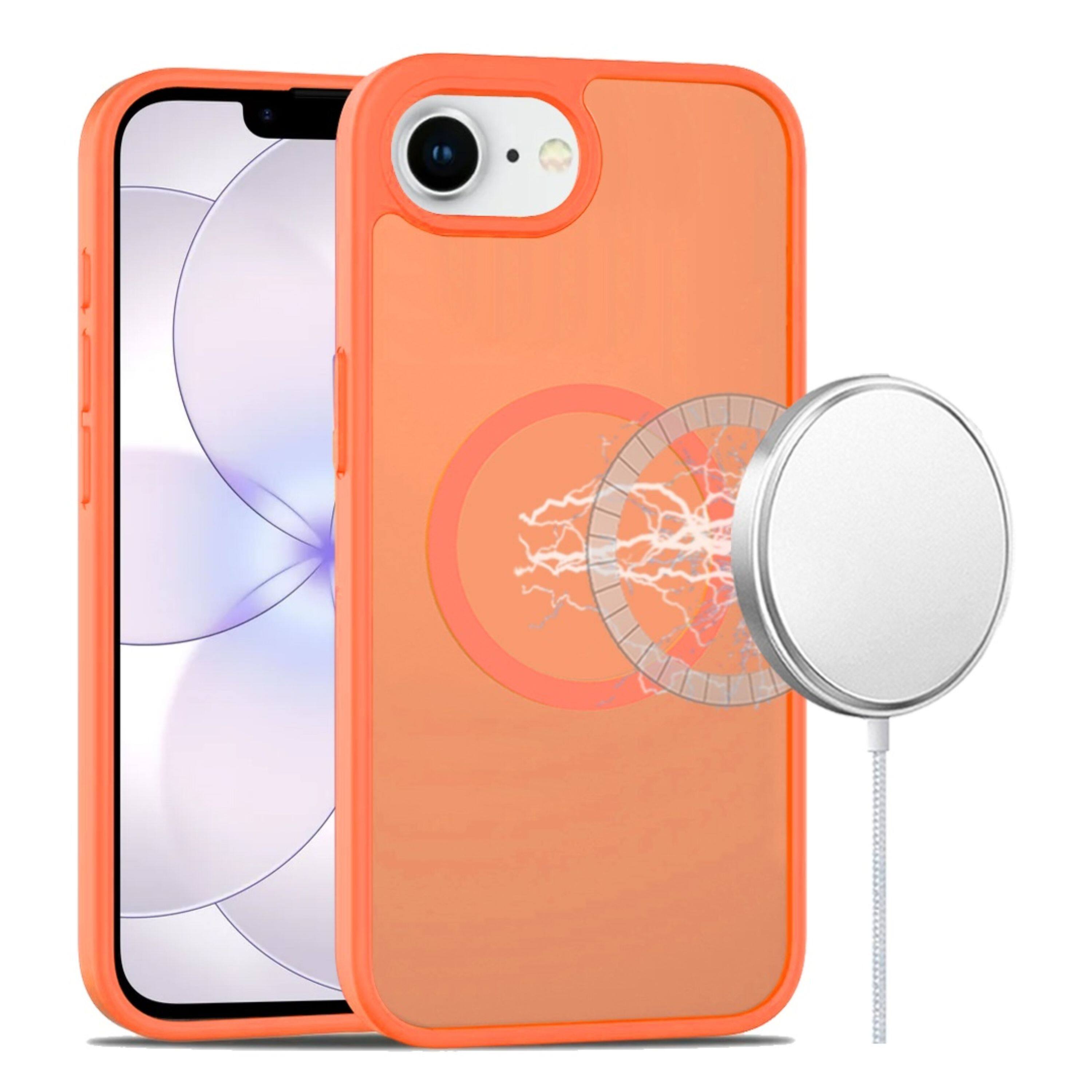 Left. Kitcheniva - Translucent Soft Touch Magnetic Circle Phone Case With Tempered Glass For iPhone 16e/17e Cosmic Orange - Cosmic Orange.