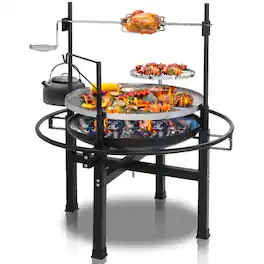 Winado - 33in Fire Pit with Grills 2-in-1, Wood Burning Fire Pit with Adjustable Swivel Cooking Grate for Outdoor Picnic Party - Black