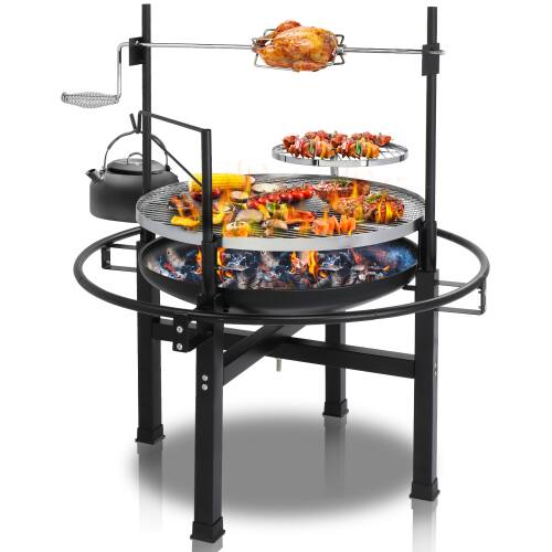 Front. Winado - 33in Fire Pit with Grills 2-in-1, Wood Burning Fire Pit with Adjustable Swivel Cooking Grate for Outdoor Picnic Party - Black.