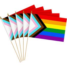G128 - Handheld LGBT Progress Pride Stick Flags 8x12 Inch Printed 150D Polyester 10 Pack - Rainbow