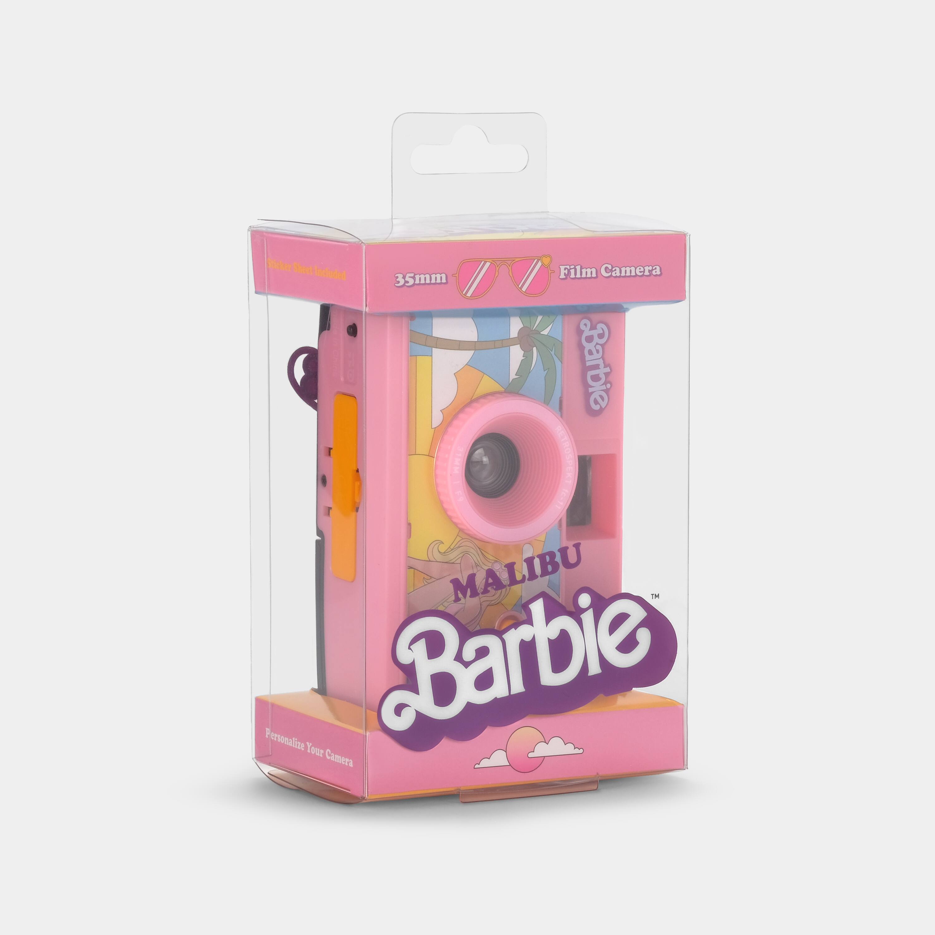 Sure, here is the corrected and grouped text from the image:

---

**Barbie**

**MALIBU**

**Film Camera**

**35mm**

**Personalize Your Camera**

---

**Barbie**

**Personalize Your Camera**