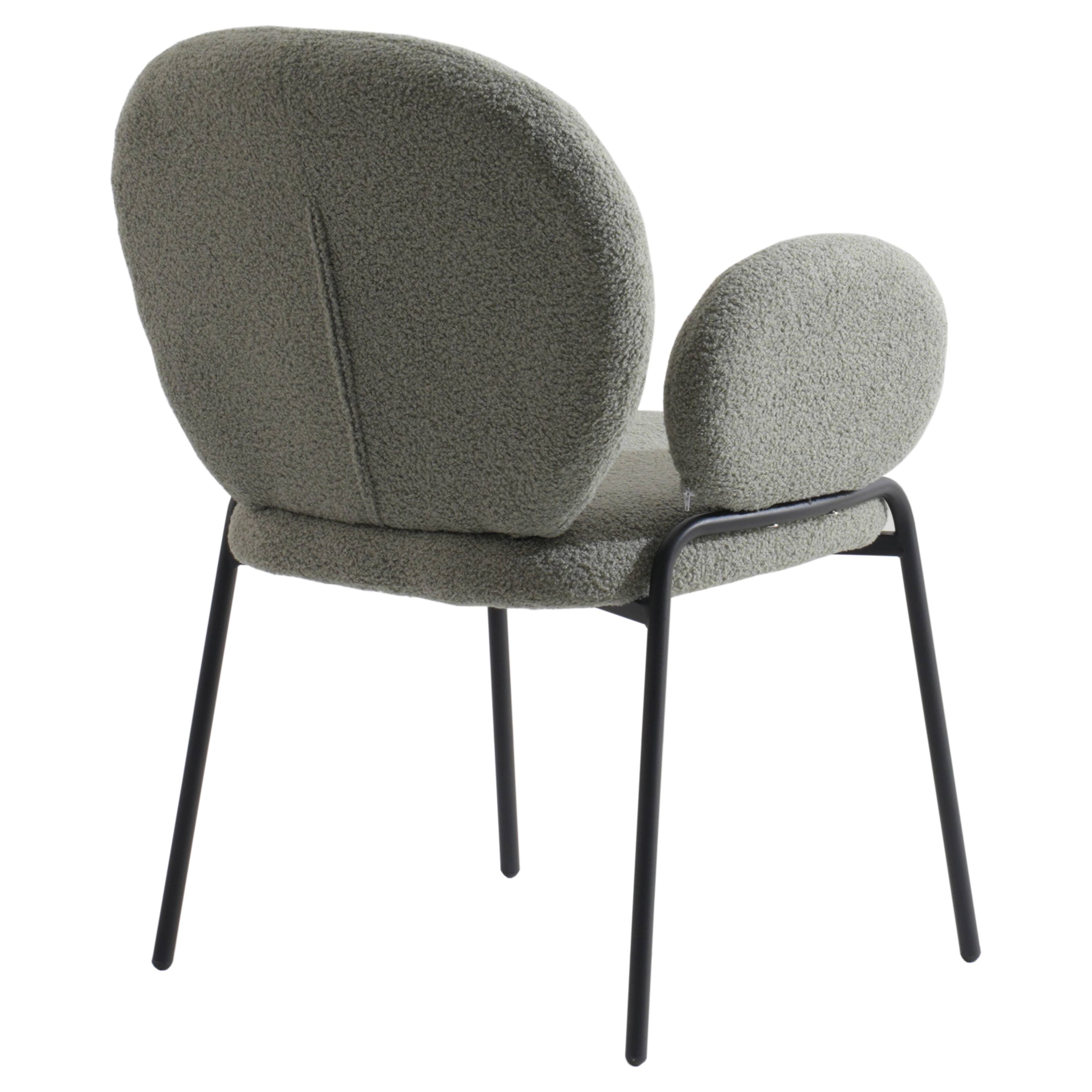 Alt View 3. LeisureMod - Celestial 4-PCS Modern Boucle Accent Chair with Arms, Padded Cushion Kitchen Chair, Powder-Coated Black Frame - Green.