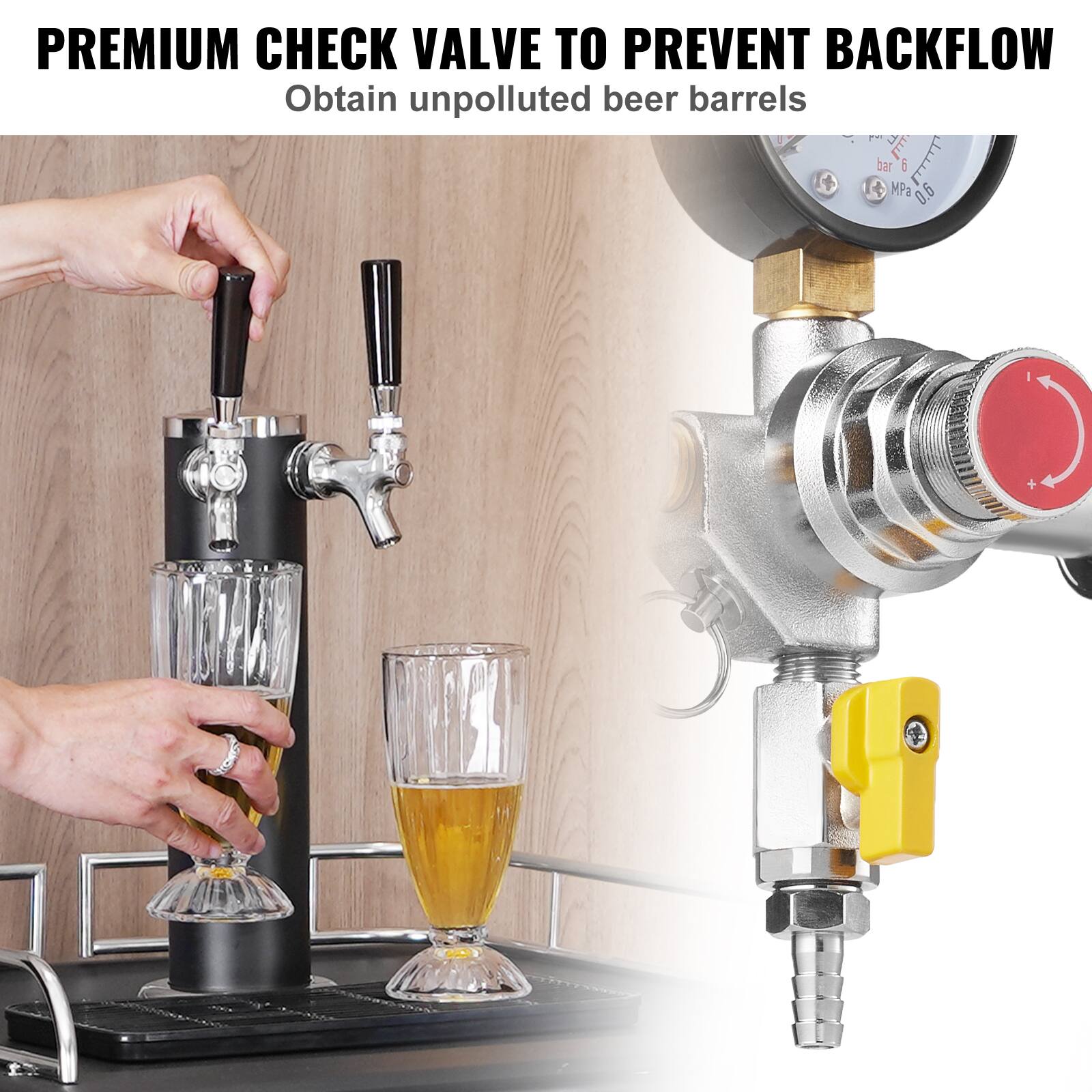 PREMIUM CHECK VALVE TO PREVENT BACKFLOW  
Obtain unpolluted beer barrels