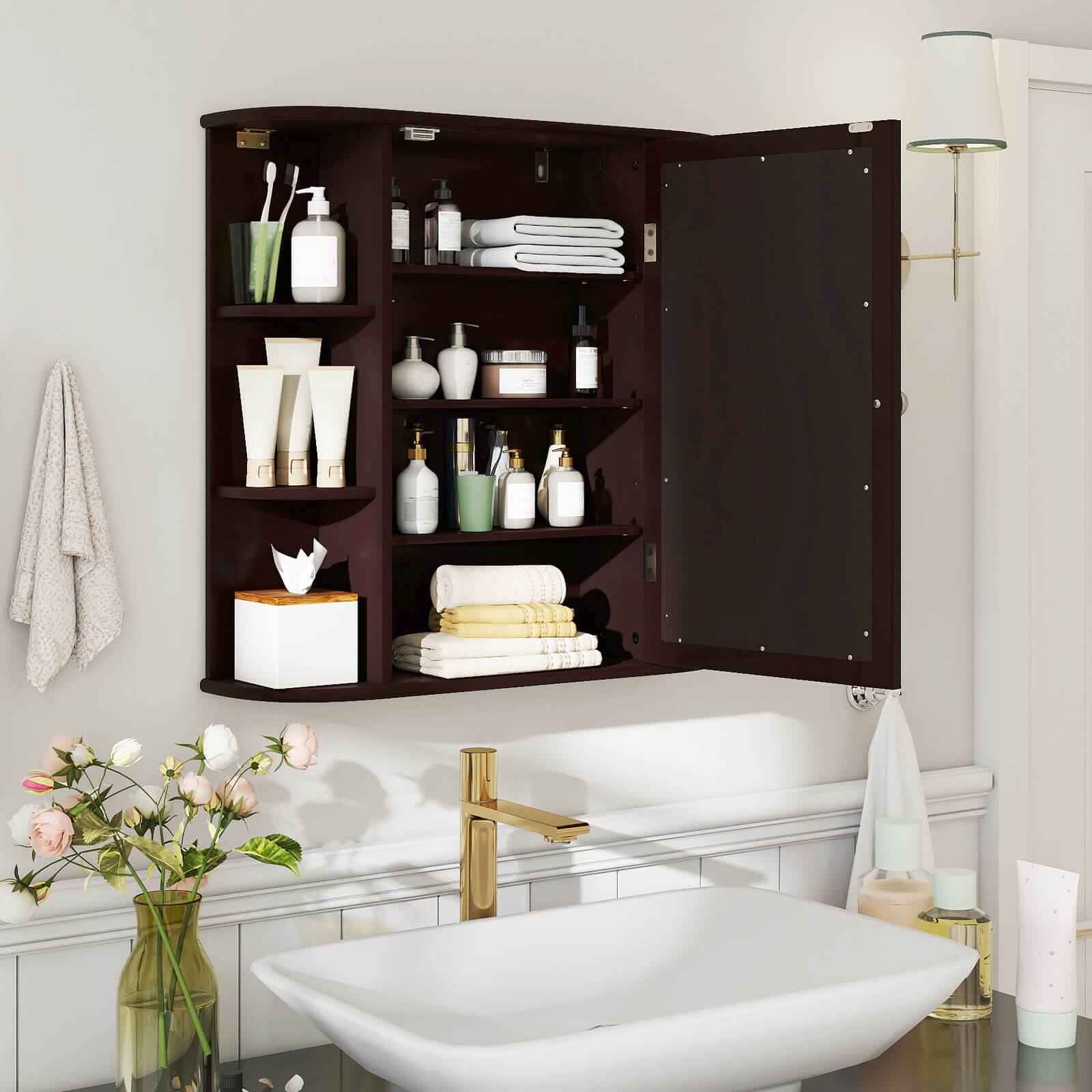 Alt View 1. Costway - Costway Multipurpose Mount Wall Surface Bathroom Storage Cabinet Mirror Brown - Brown.