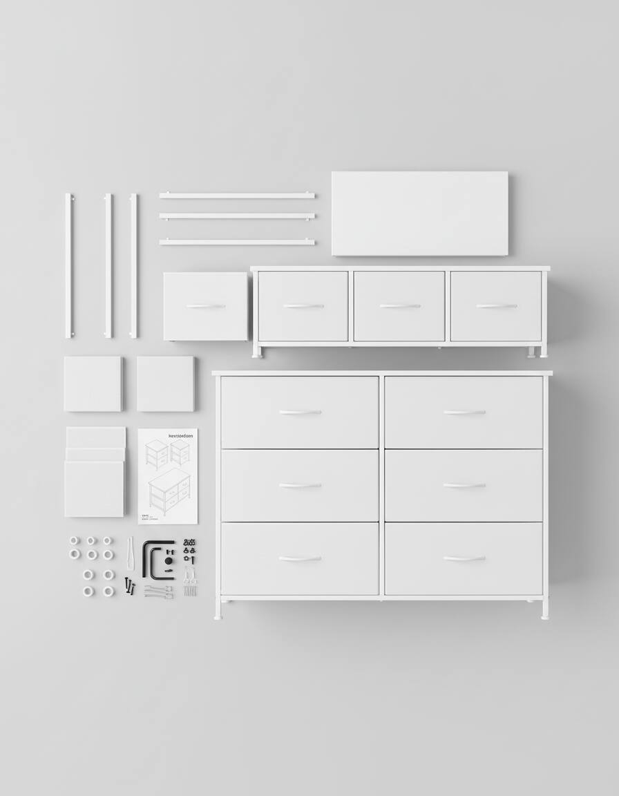 Alt View 1. AOITUN - Wide 9-Drawer Fabric Dresser 47", White Storage Chest with Narrow Depth, Horizontal Organizer for Bedroom - White.