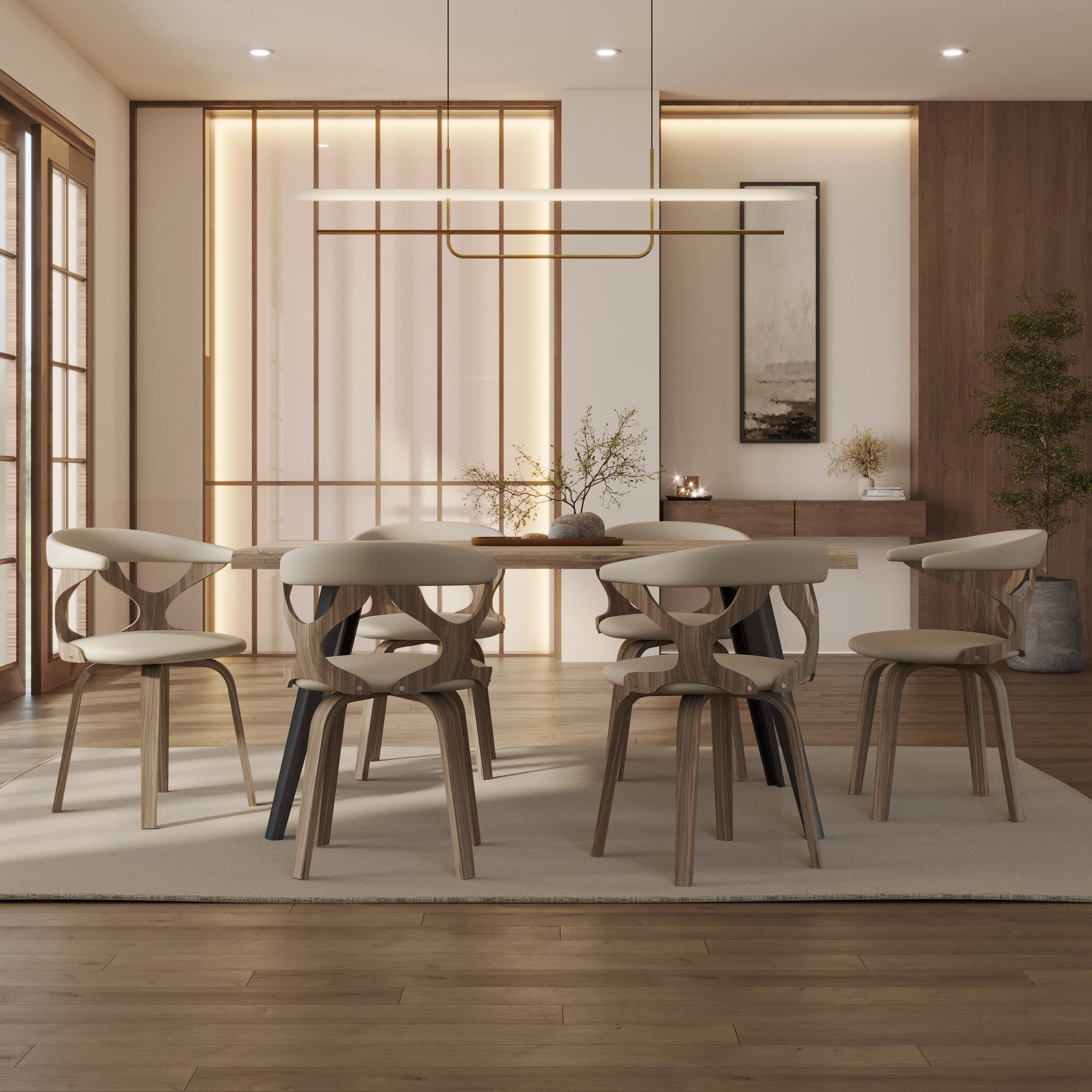 Angle. LeisureMod - Klyne 2-PCS Swivel Dining Chair with Cutout Back & Leather Seat - Walnut/Taupe - Washed Walnut/White.
