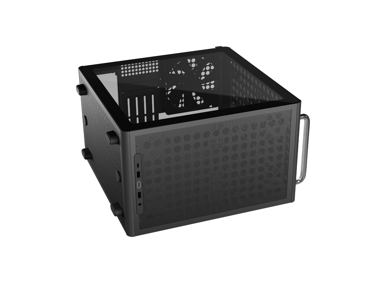 Alt View 1. Cooler Master - Cooler Master QUBE 340 Micro-ATX Modular Case Compact Tower Movable I/O Dust Filters Tempered Glass Handles Black - Black.