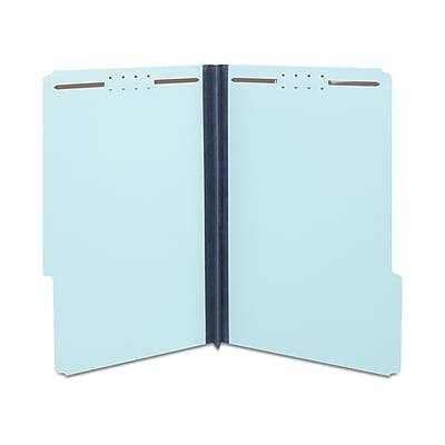 Front. Staples - 60% Recycled Pressboard Classification Folder, 2" Expansion, Legal Size, Light Blue, 25/Box - Light Blue.