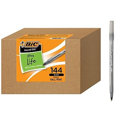 BIC - Round Stic Xtra Life Ballpoint Pen, Medium Point, 1.0mm, 144/Pack - Black Ink